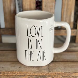 Rae Dunn Valentine LOVE IS IN THE AIR with heart on opposite side mug